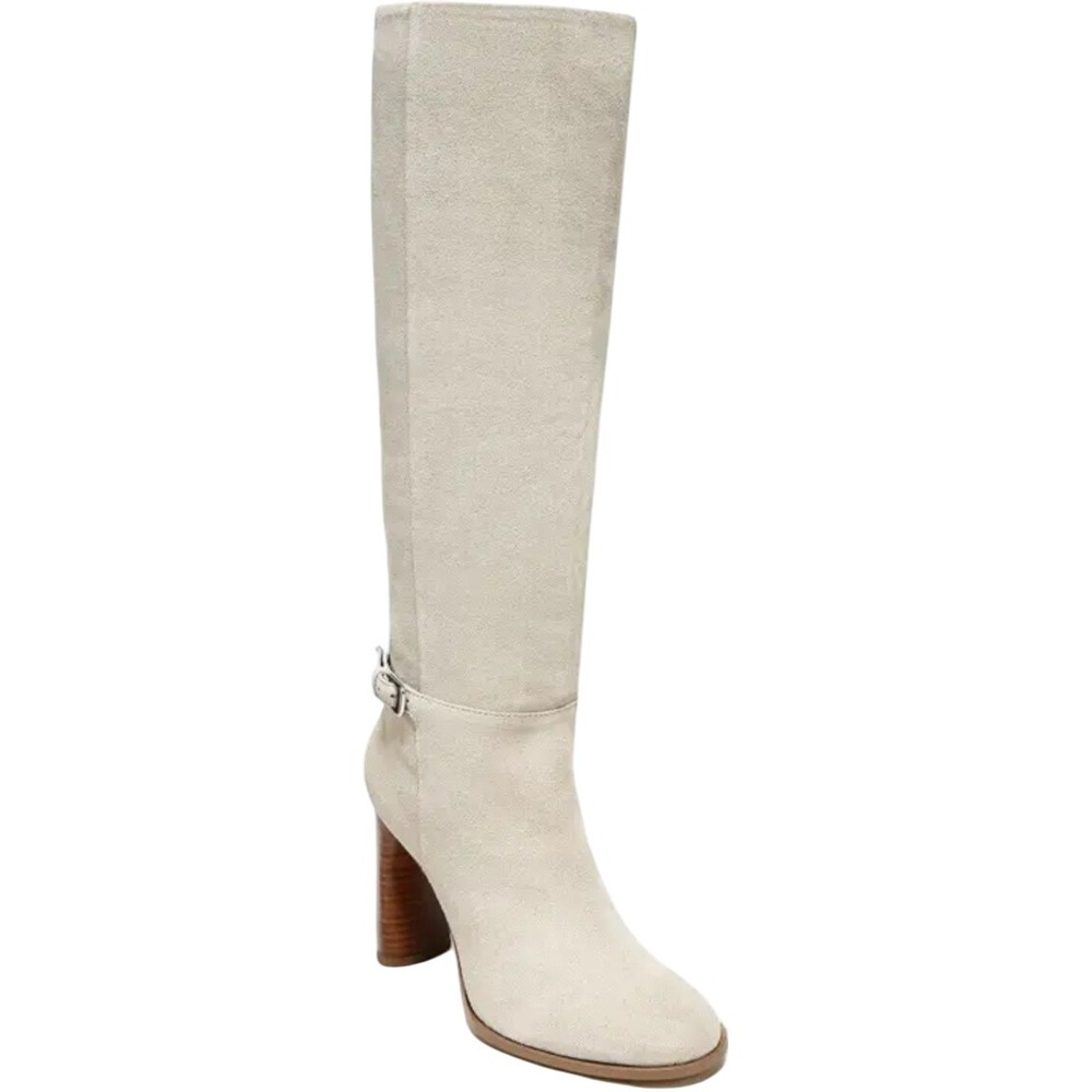 Franco Sarto Cassie Beige Suede Leather Knee High Heel Boots - Size 9M NEW FLAW